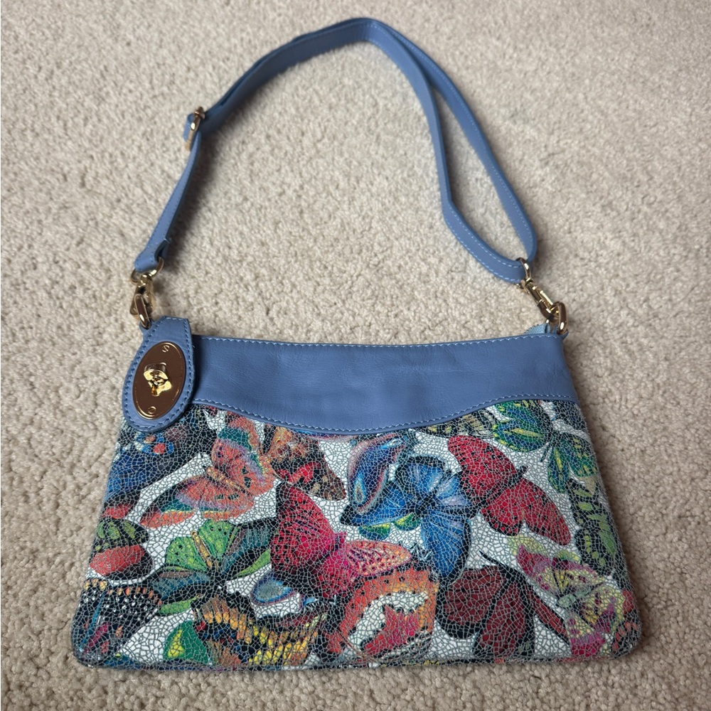 Purple butterfly Italian leather purse